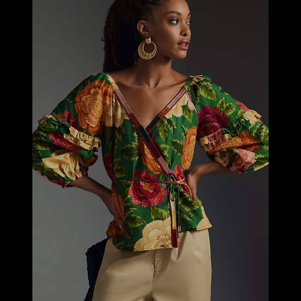 Anthropologie FarmRio wrap blouse